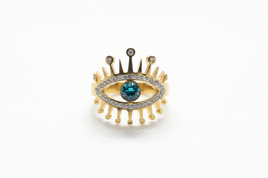 Bague réglable Œil Protecteur Couronne Dorée