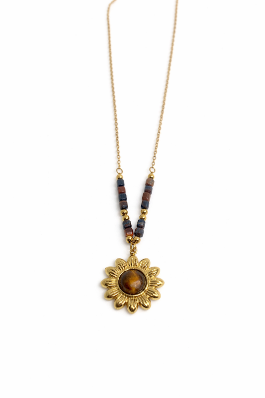 Collier Fleur Pierre Naturelle – Doré