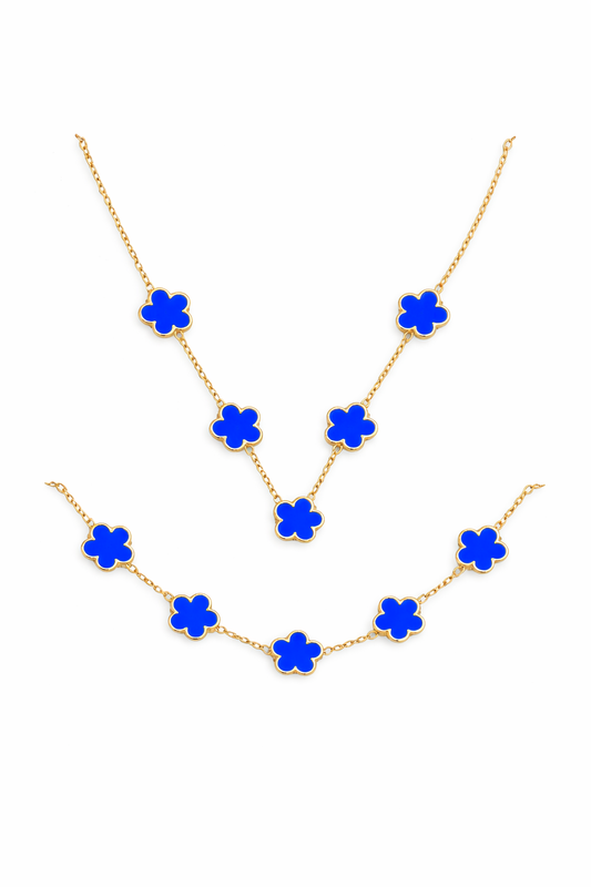 ✨ Coffret Fleur Bleue Dorée – Parure Élégance