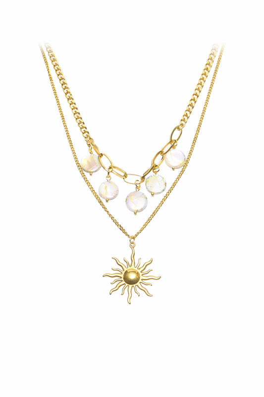 Collier breloque Soleil Perles Élégance – Doré